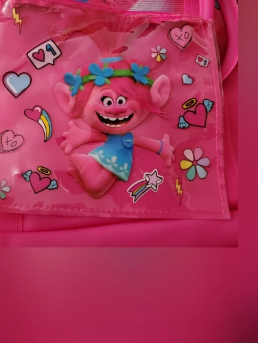 Trolls  Poppy Tote Bag with Matching Wet Bag Zipper Pouch. Pink. Pvc Wipe Clean.